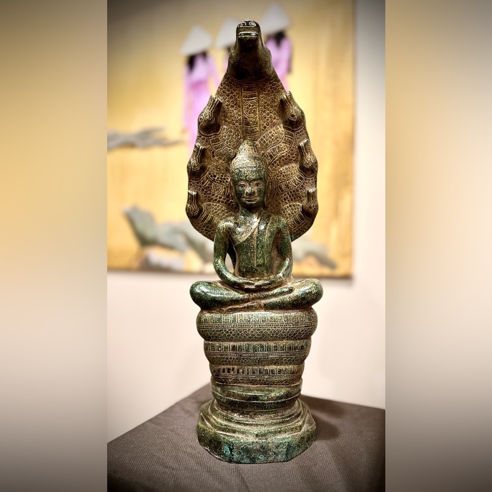 14” Bronze Sitting Buddha Naga Angkor Wat Cambodia